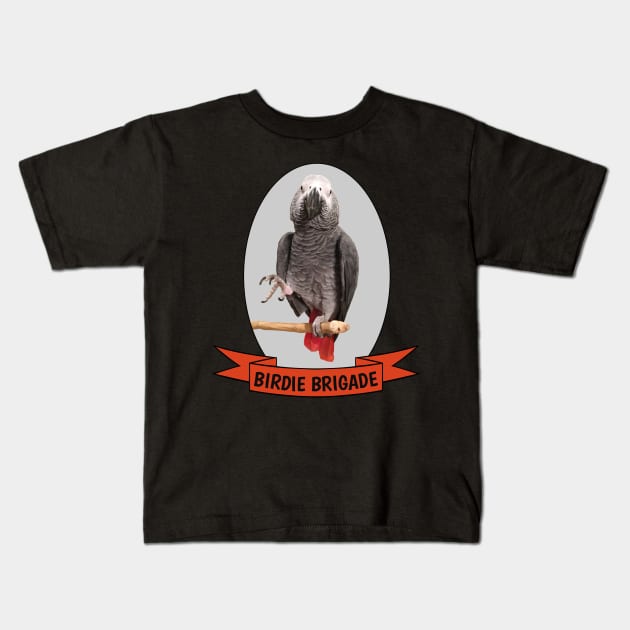 Birdie Brigade African Grey Parrot Kids T-Shirt by Einstein Parrot